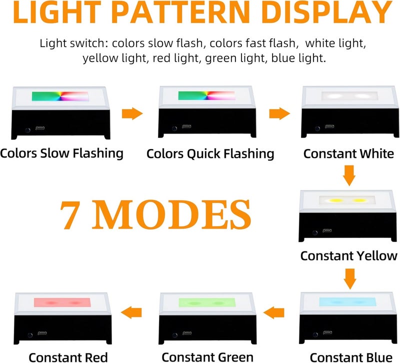 EUSTUMA LED Light Base Rectangle Display Stand In A Variety of Colors,Lighted Up Stand Color Changing Small LED for 3D Glass Crystal Art,Holiday Party Decoration. (Black) - Image 2